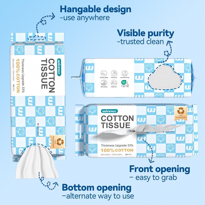 Winner Soft Face Towels, Upgraded Thicker 100% USDA Biobased Facial Towels with Hangable Design, Unscented and Gentle on Sensitive Skin, Disposable Facial Towelettes (240 Count, Pack of 3)