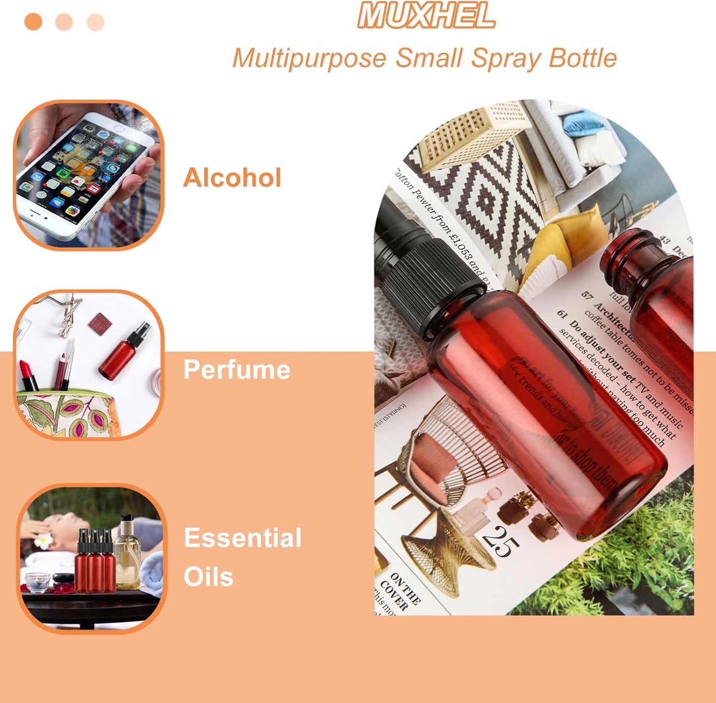 Amber Spray Bottles - 60 Pcs 1 oz Refillable Mini Spray Bottles | Anti-UV Fine Mist for Essential Oils
