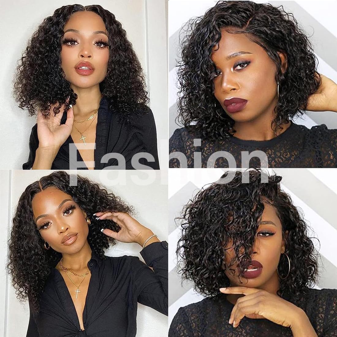 Curly Human Hair Bundles, 4 Pack Short Curly Hair Extensions, Natural Color, Brazilian Style, Soft & Full, 8 Inch Bundles