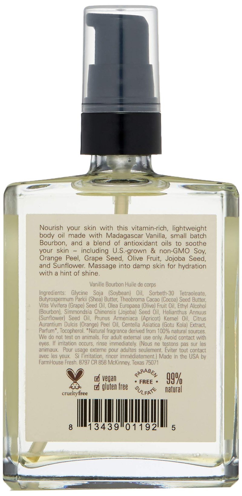 FarmHouse Fresh Vanilla Bourbon Body Oil, Vanilla Bourbon, 4 Fl Oz