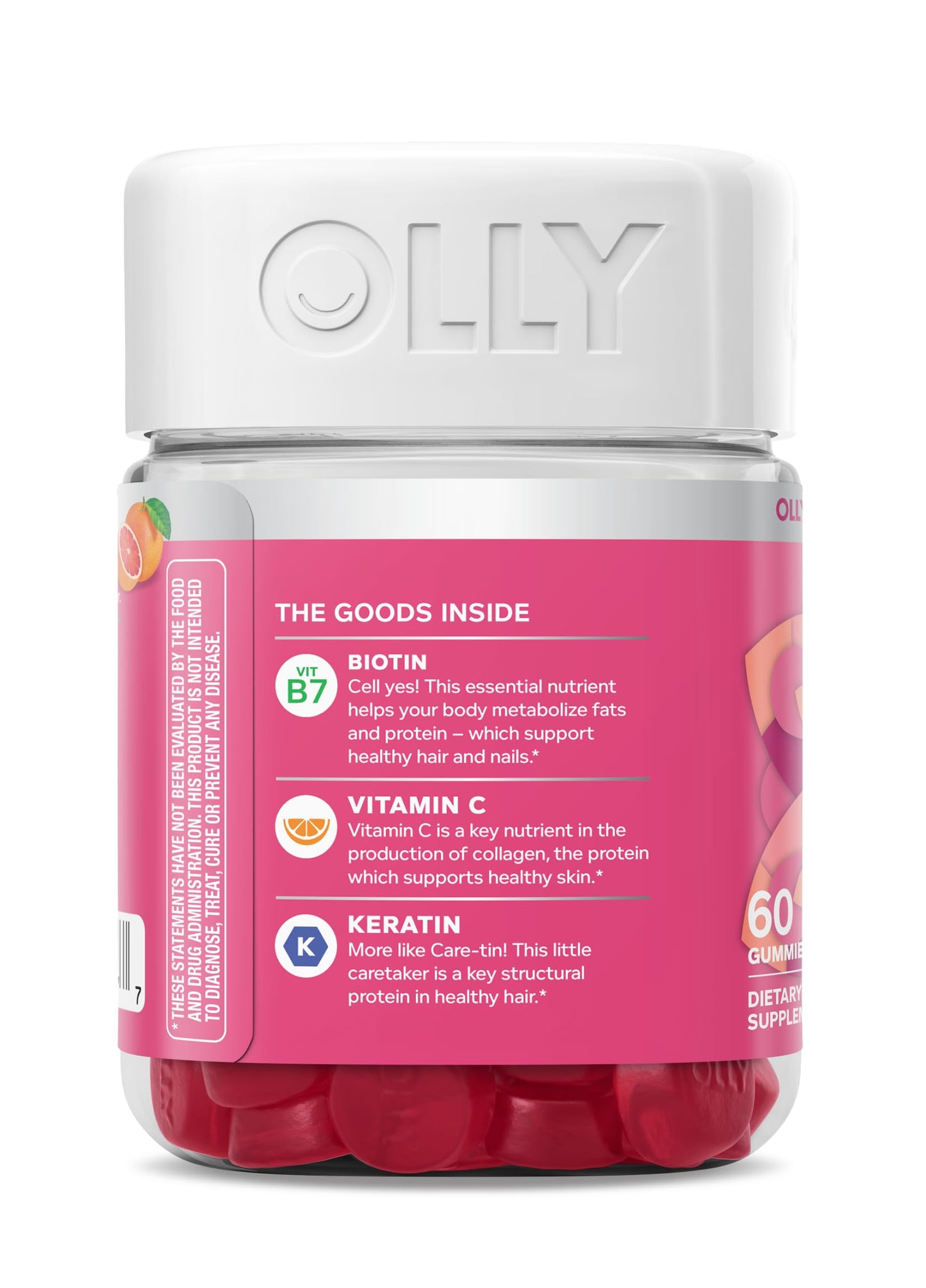 OLLY Hair Skin and Nails Gummies - Undeniable Beauty with Biotin 2500mcg Per 2 Gummies, Keratin & Vitamin C - Supports Healthy Hair, Skin, & Nails - Grapefruit Flavor - 60 Count