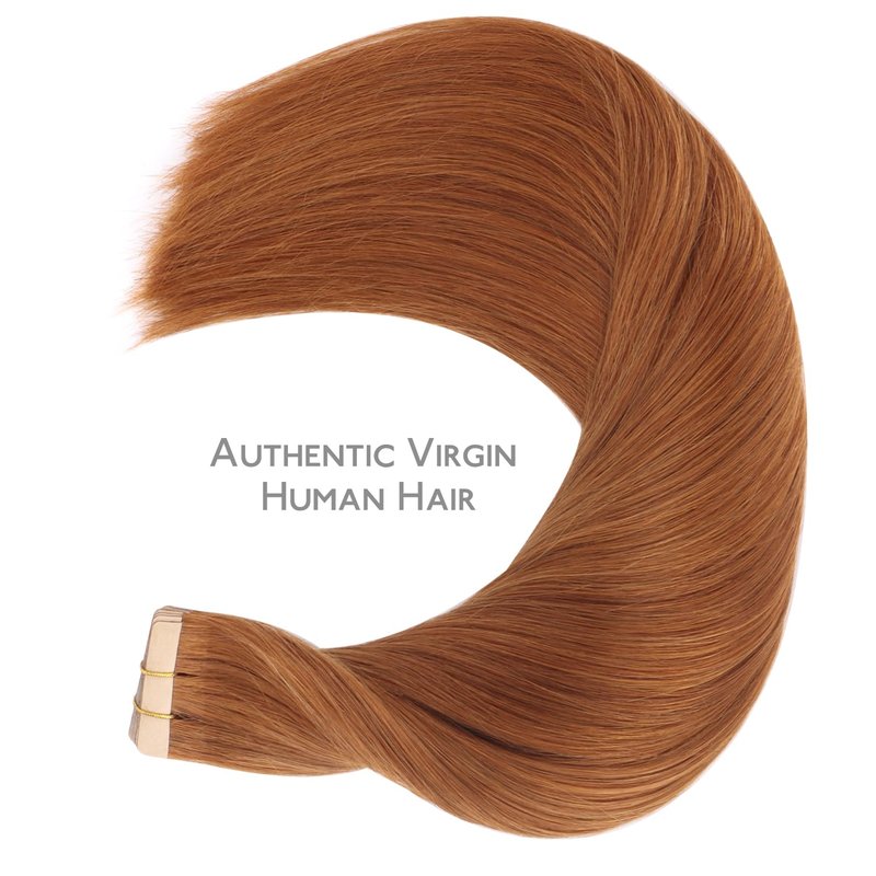 WENNALIFE Tape in Hair Extensions Human Hair, 20pcs 50g 22 inch Dirty Ginger Remy Hair Extensions Straight Human Hair Tape in Extensions Skin Weft Tape Extensions Human Hair