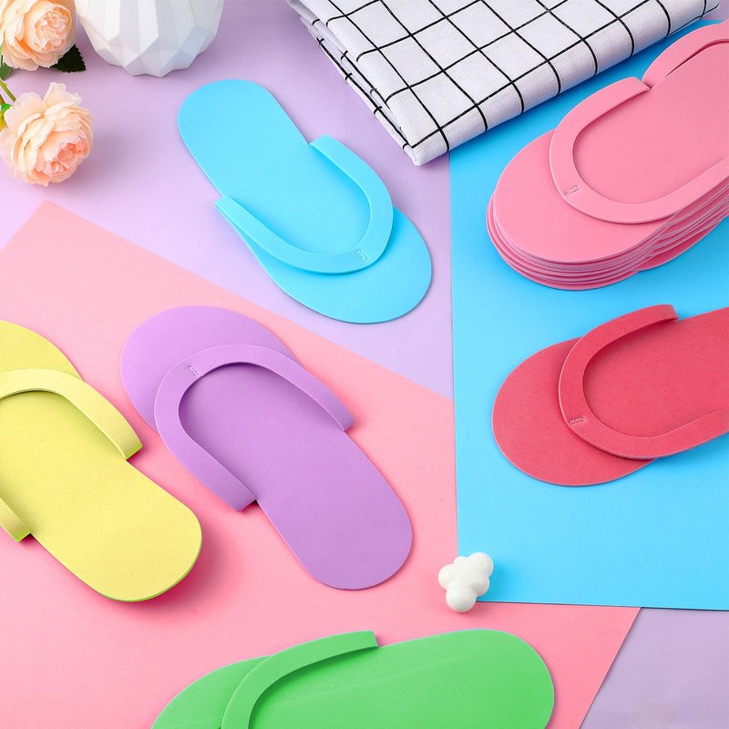 Geyoga 48 Pairs Disposable Pedicure Slippers Foam Disposable Spa Flip Flops Pedicure Shoes for Women Salon Nail Spa (Colorful)