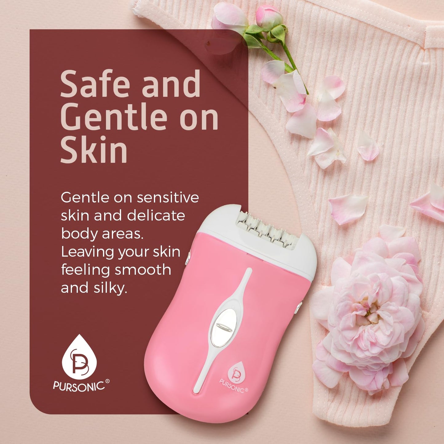 Pursonic Fe120P Cordless Epilator with 40 Tweezers - Rechargeable 2 Speed Epilators Hair Removal for Women - Compact Hair Removal Device for Arms, Legs, Underarms & Bikini Area (Pink)