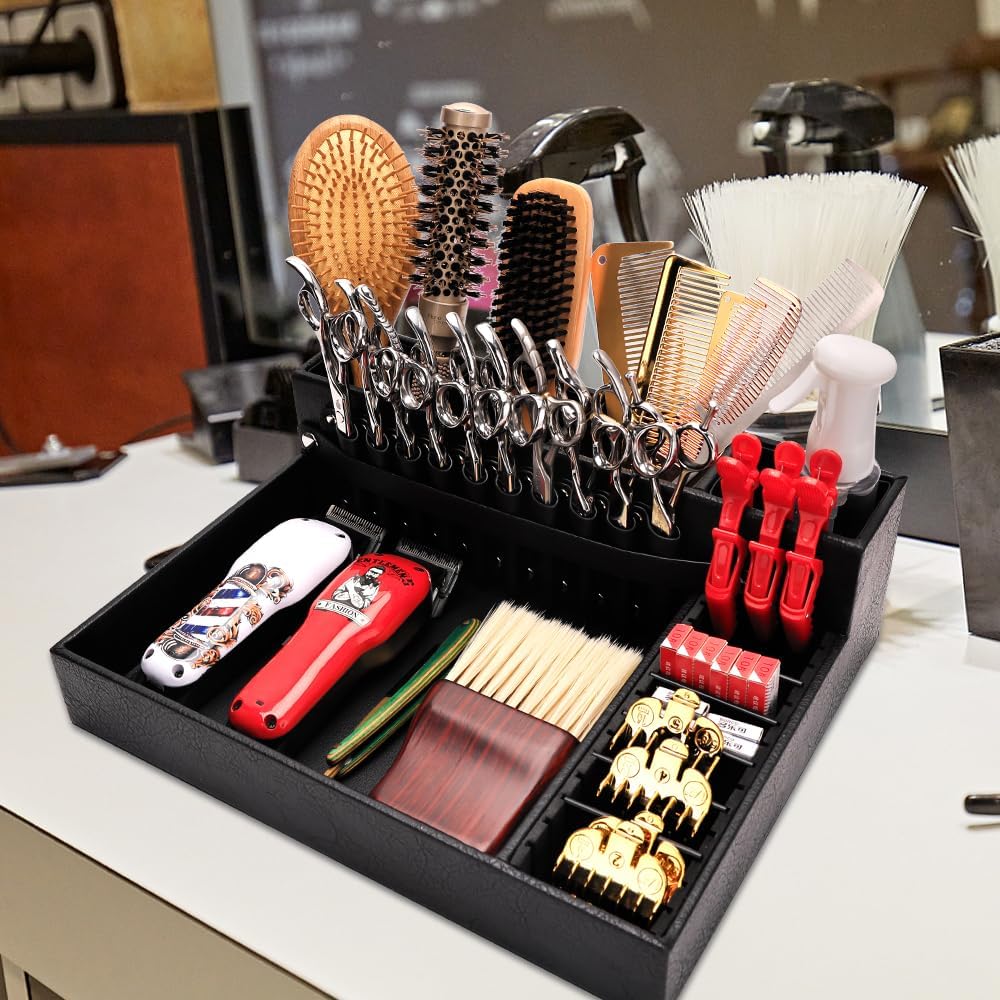 Hairdressing Tool Holder - Multifunctional PU Leather Barber Storage Box | Large Scissors & Accessories Case