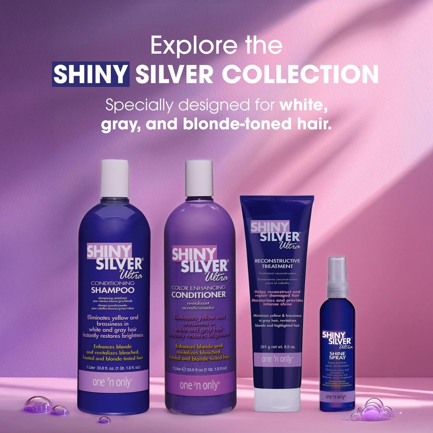 One 'n Only Shiny Silver Purple Shampoo - Argan Oil Toning Hair Shampoo for Blonde, Gray, White & Highlighted Hair - Moisturizes, Brightens & Reduces Brassiness (1 Liter)