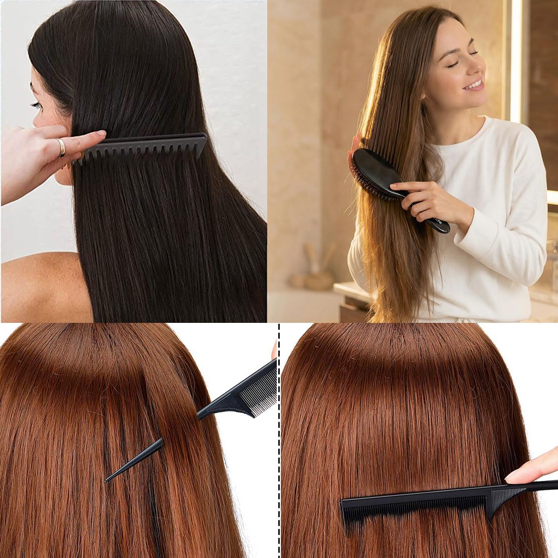 Boar Bristle Hair Brush Paddle Detangling Brush for Women and Men, Anti-frizz Styling Hairbrush Comb for Fine Curly Natural Tangled Hair, Cushioned Boar Nylon Bristle Brush
