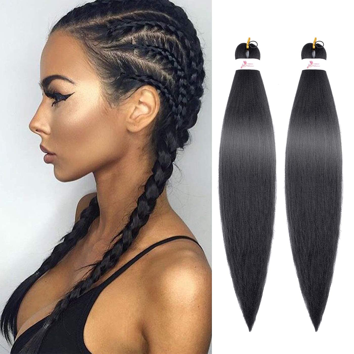 Callia Pre Stretched Braiding Hair 24 Inch 8 Packs Ombre Professional Prestretched Synthetic Braiding Hair Itch Free Yaki Synthetic Hair Extension for Crochet Twist (24Inch, 1B)
