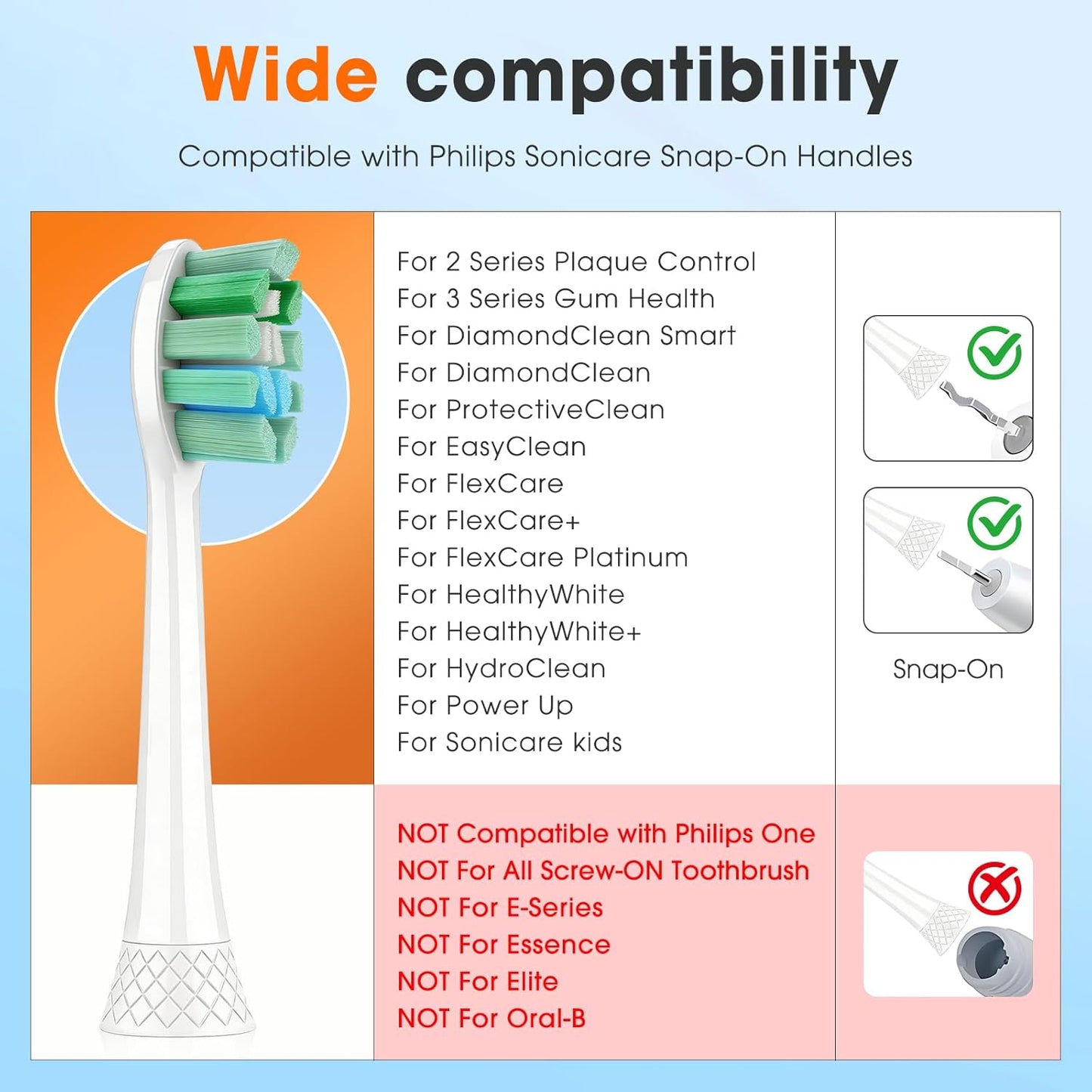 Toothbrush Replacement Heads for Philips Sonicare C1 & C2 - Soft Bristles, 6-Pack, White