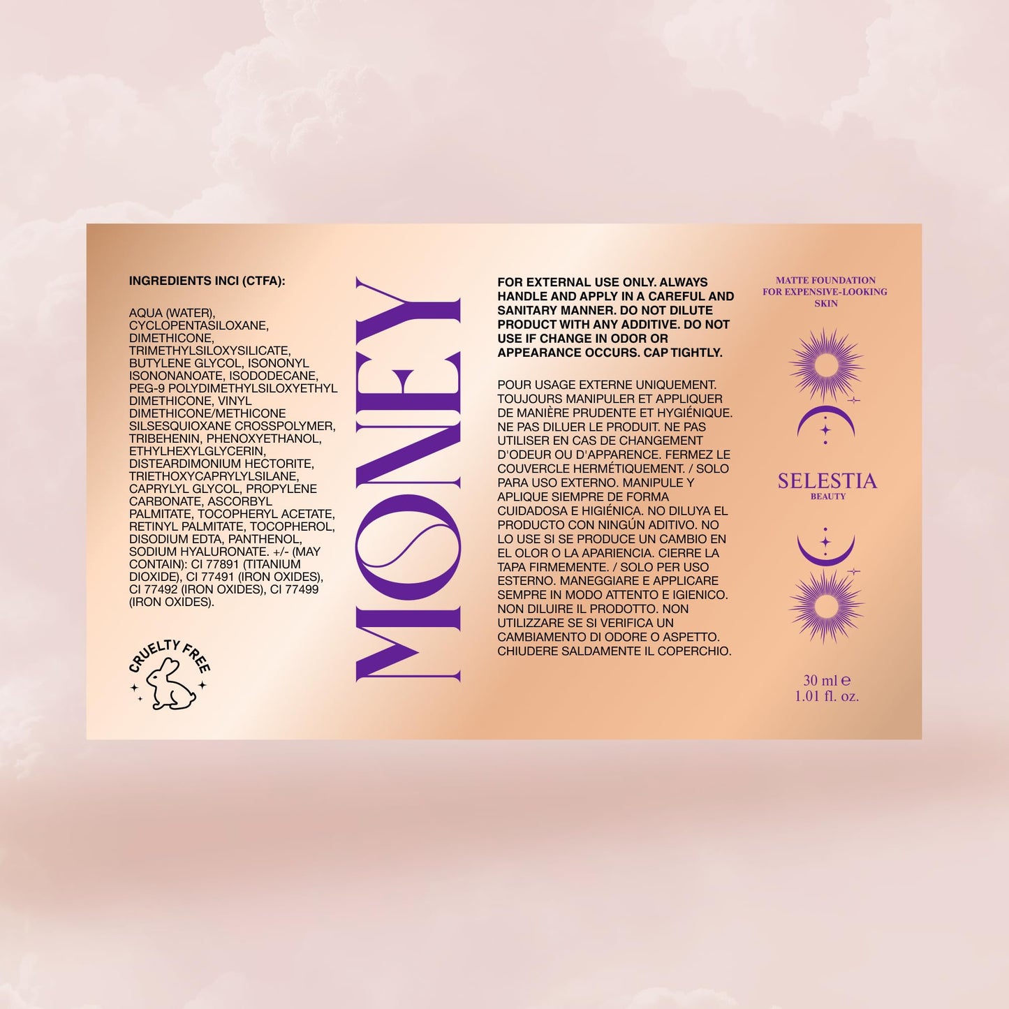 SELESTIA BEAUTY Money Liquid Matte Foundation – Long-Lasting, Natural Looking & Buildable Coverage – For Combination, Dry, Oily Skin – Lightweight & Moisturizing (Caramel)