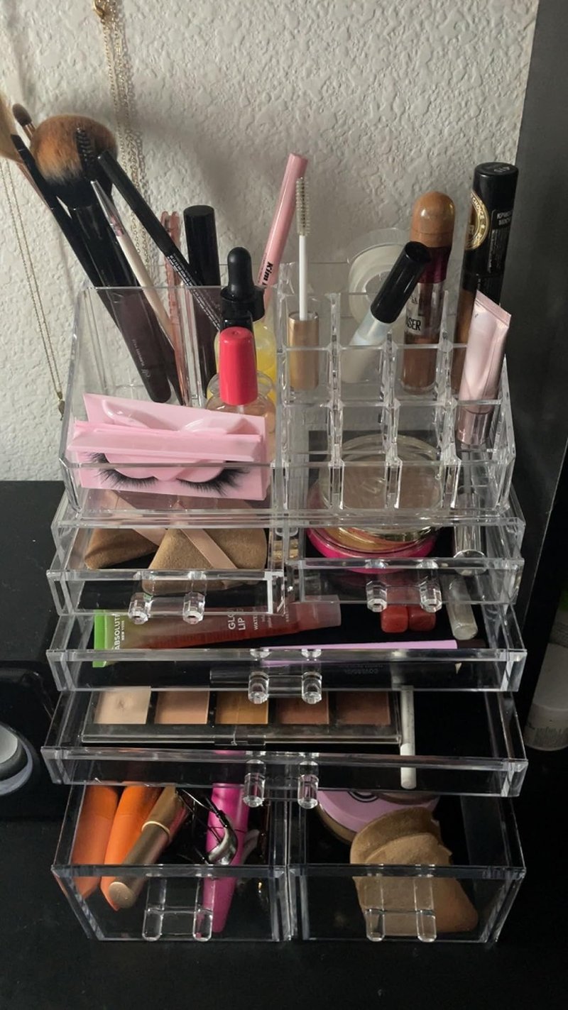 HTXsky Professional 6-Drawer Makeup Cosmetic Organizer - Large Portable Storage Case & Display Box for Women, Countertop Beauty Products (Clear)