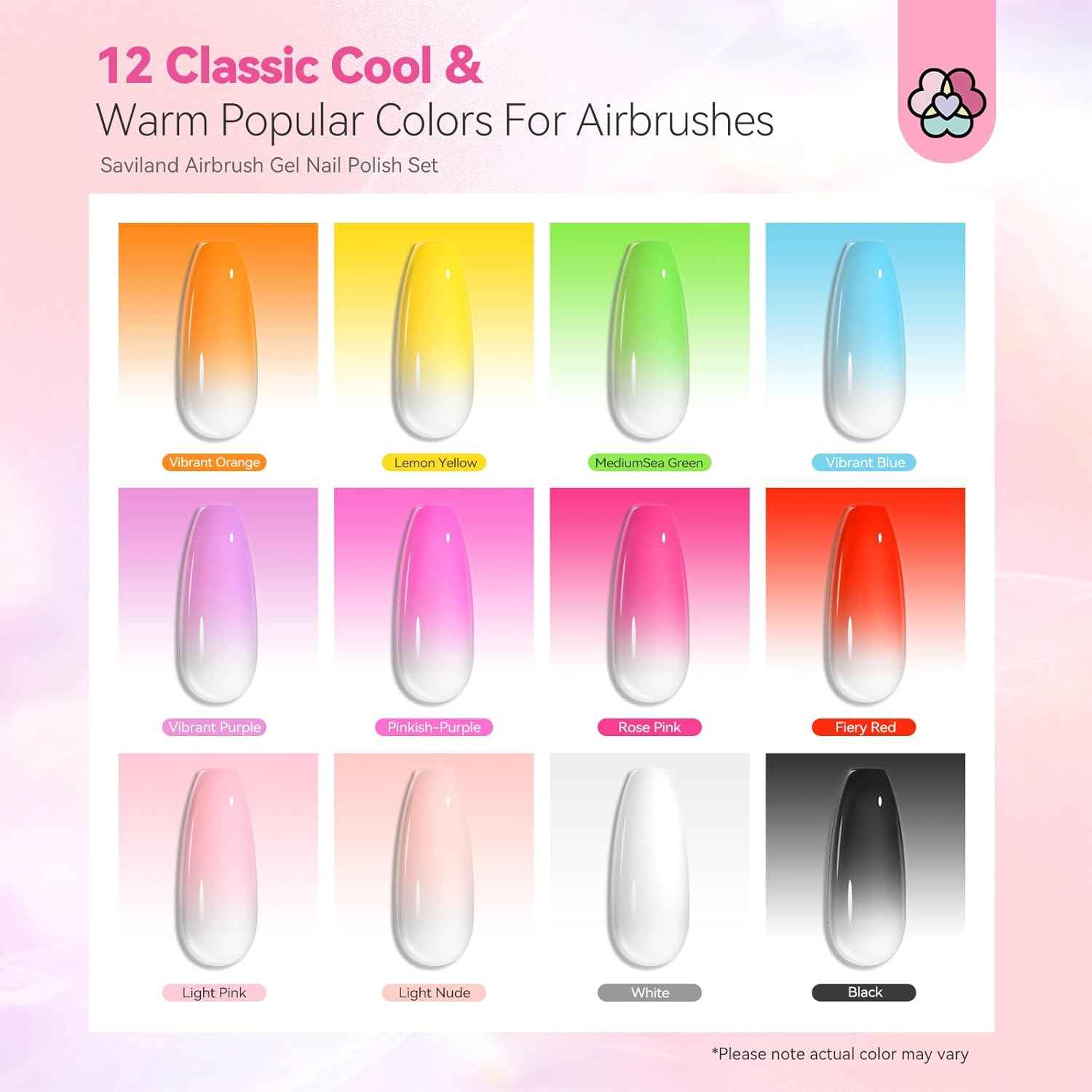 Airbrush Nail Kit with 12 Gel Polish Colors - SAVILAND Professional Set