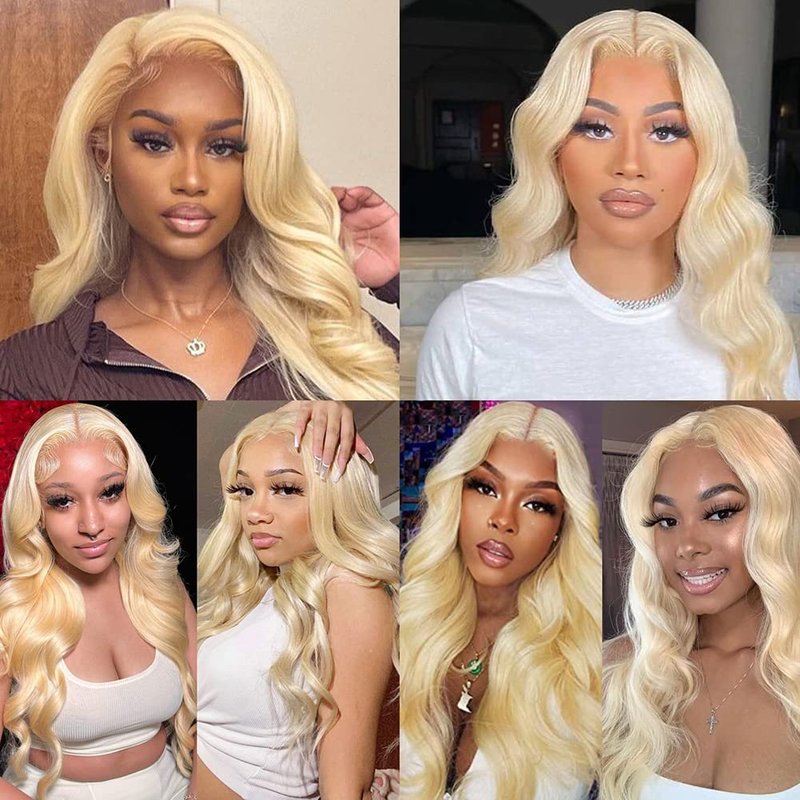613 Blonde Lace Closure Body Wave 4x4 Invisible Transparent HD Lace Closure Only 12A Virgin Remy Human Hair Closure 100% Russian Blonde Human Hair Extensions Pre Plucked with Baby Hair 16 Inch