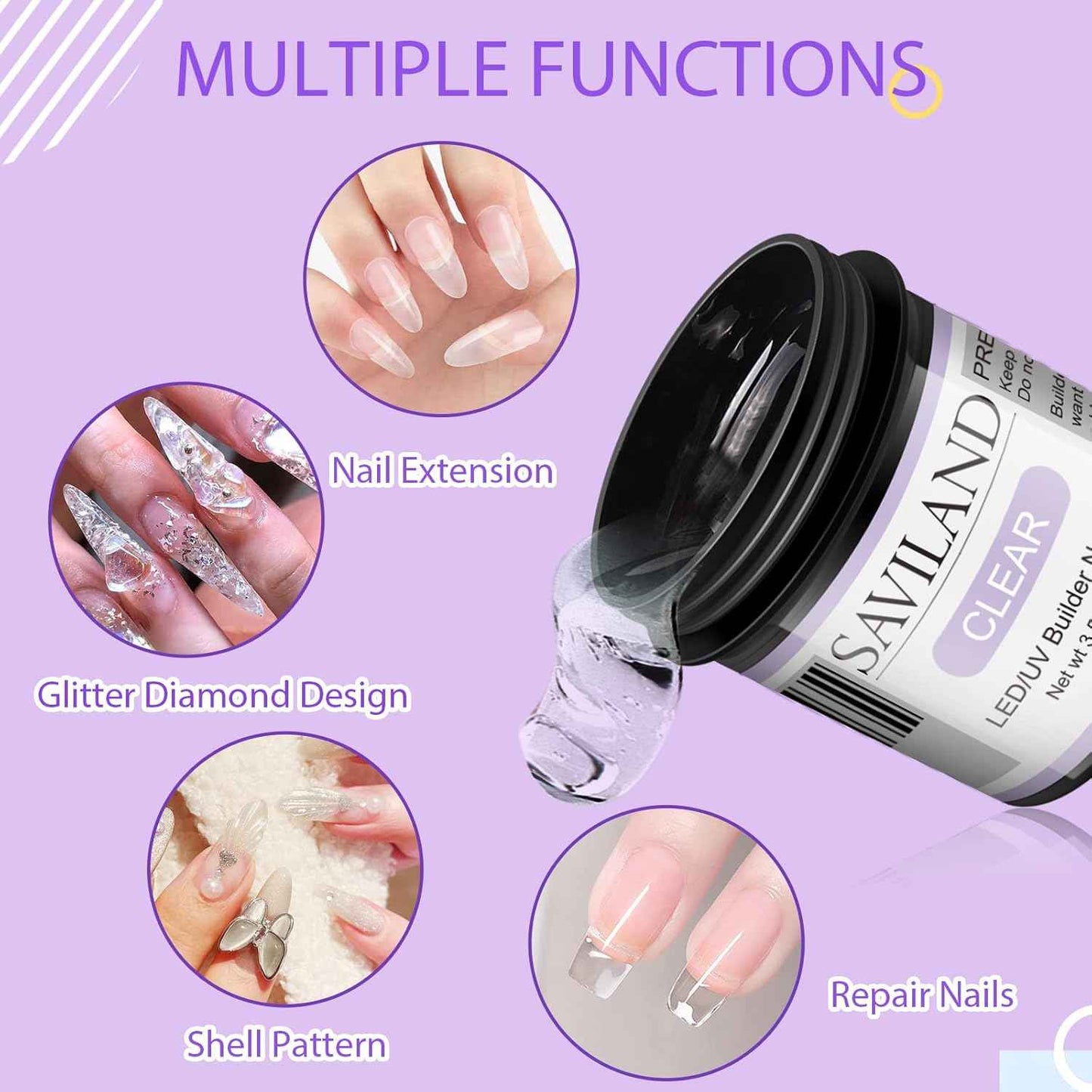 Professional SAVILAND LED & UV Builder Nail Gel Kit with 6 Double-End Nail Art Tools