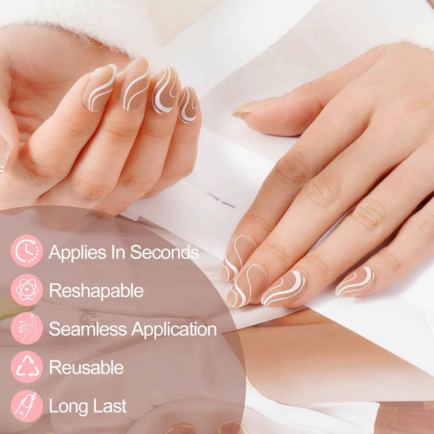 300 Pcs French Gel Nail Tips - Medium Almond Press-On Nails for Fall - Soak Off Acrylic Extensions