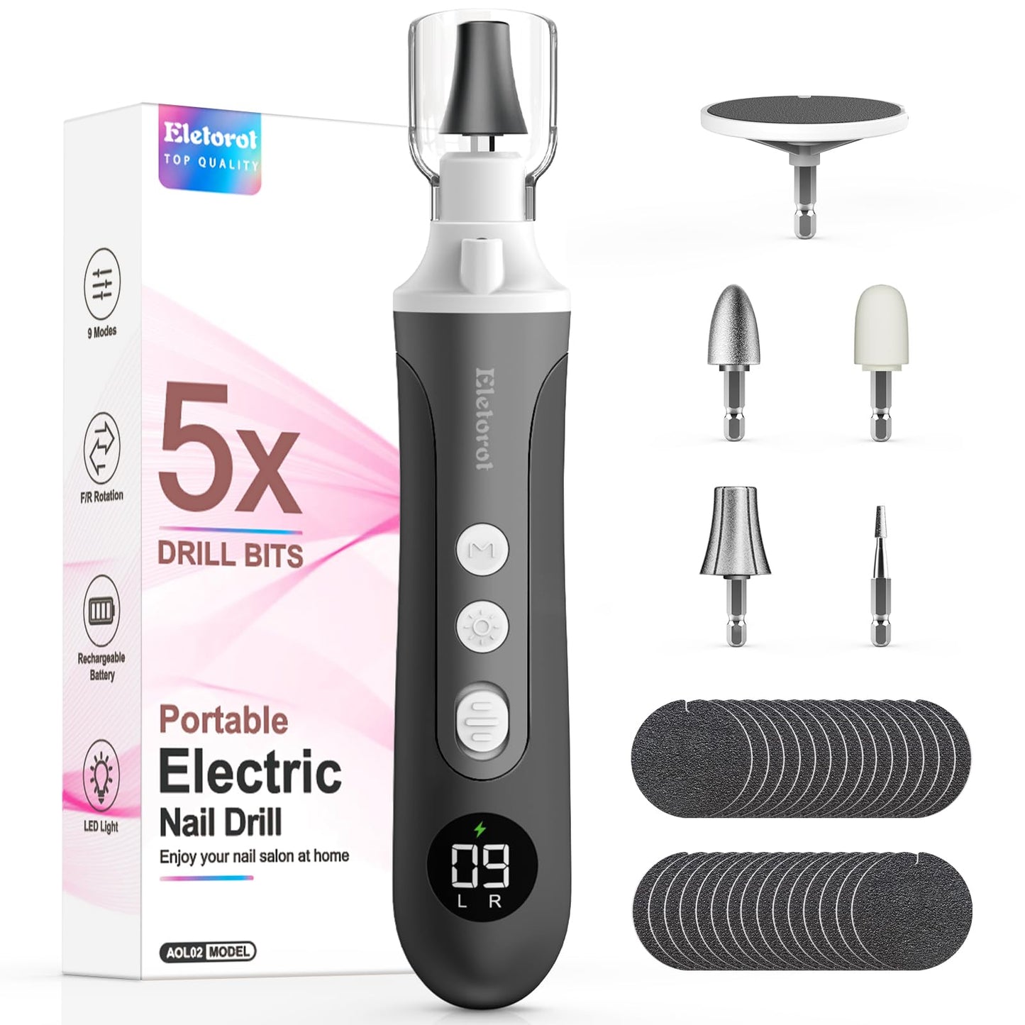 Manicure Pedicure Kit for Men: Eletorot Professional Electric Nail File Set, 9 Speeds Rechargeable Cordless Toe Nail Grinder Cuticle Tools Callus Remover for Feet Care, Gifts for Dad Boyfriend Grandpa