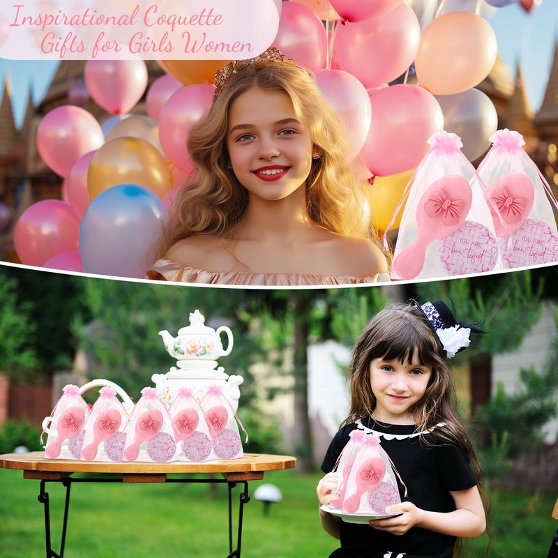 Wonderjune 36 Set Pink Bow Party Favors Women Coquette Compact Mirrors with Mini Hair Brush Organza Bag Inspirational Coquette Aesthetic Preppy Gifts for Sleepover Birthday Bow Themed Party Favors