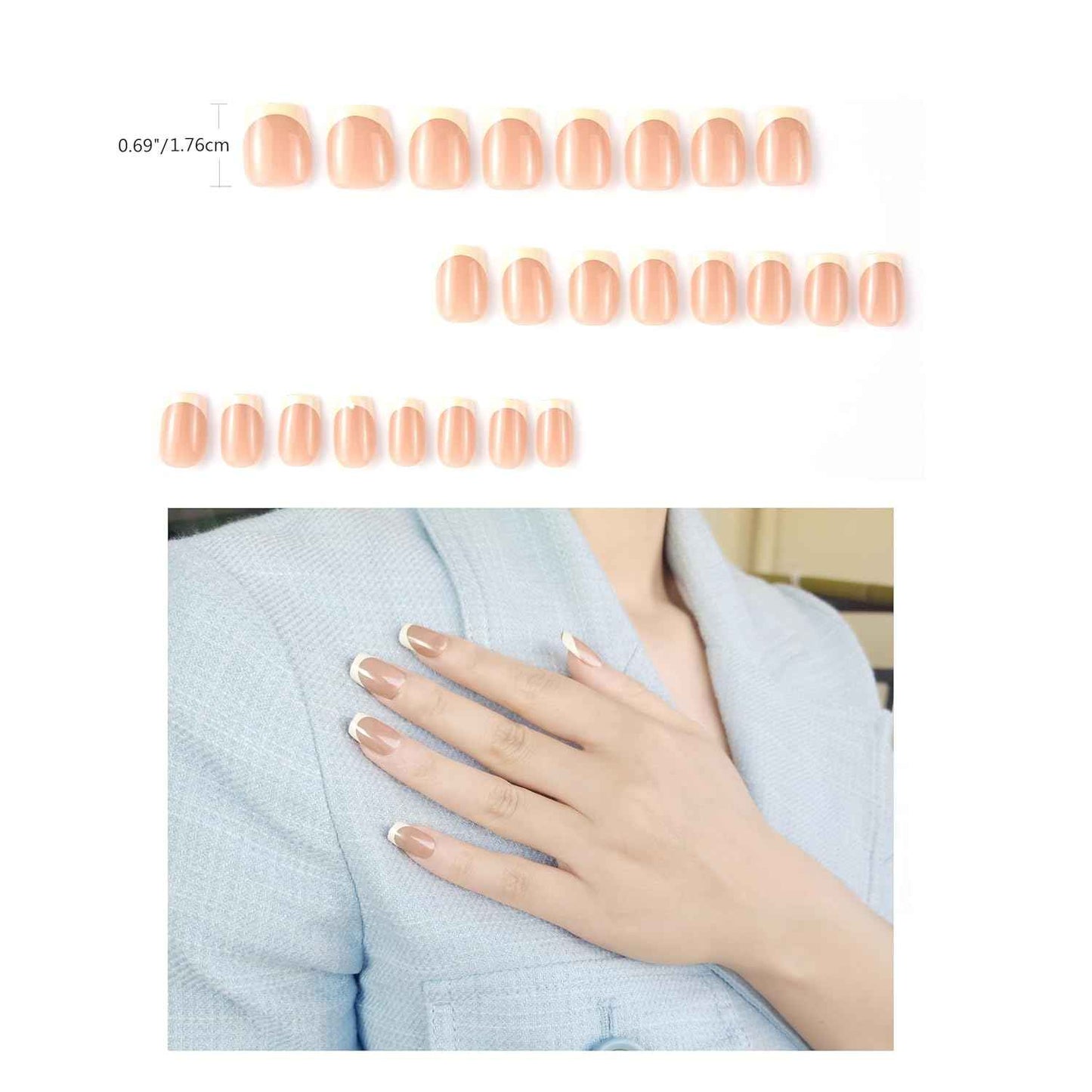 French Tip Press-On Nails Set - 30 PCS Elegant Pink Squoval Design for Women