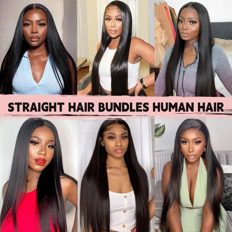 Angie Queen Straight Bundles Human Hair 20 Inch 100% Unprocessed Virgin Hair Extensions Single Bundle 100 Gram(+/-5g) Double Weft Quick Weave Sew In Nature Black Color