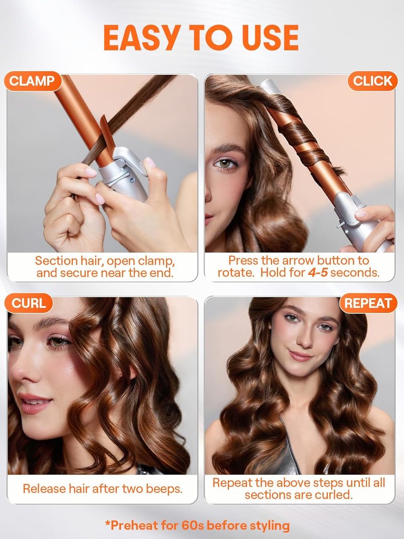 Automatic Curling Wand - 1 Inch Rotating Curling Iron for Long Hair | Self-Spinning Barrel up to 430°F
