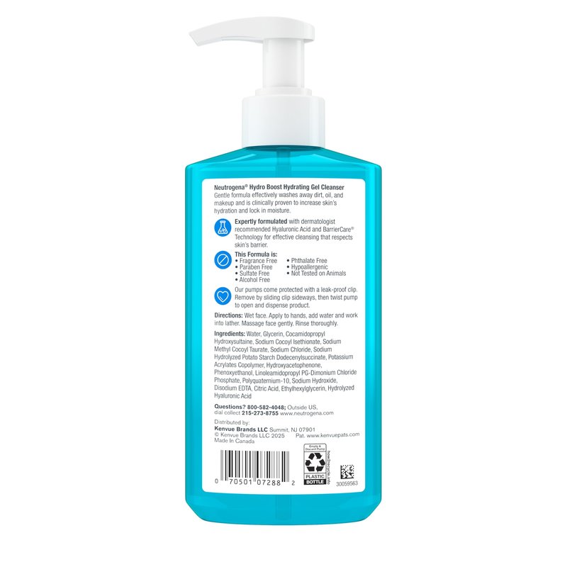 Neutrogena Hydro Boost Face Wash, Fragrance Free, Hydrating Facial Cleanser with Hyaluronic Acid, Daily Foaming Face Wash & Makeup Remover, Hypoallergenic Gel Cleanser, 12 fl. oz
