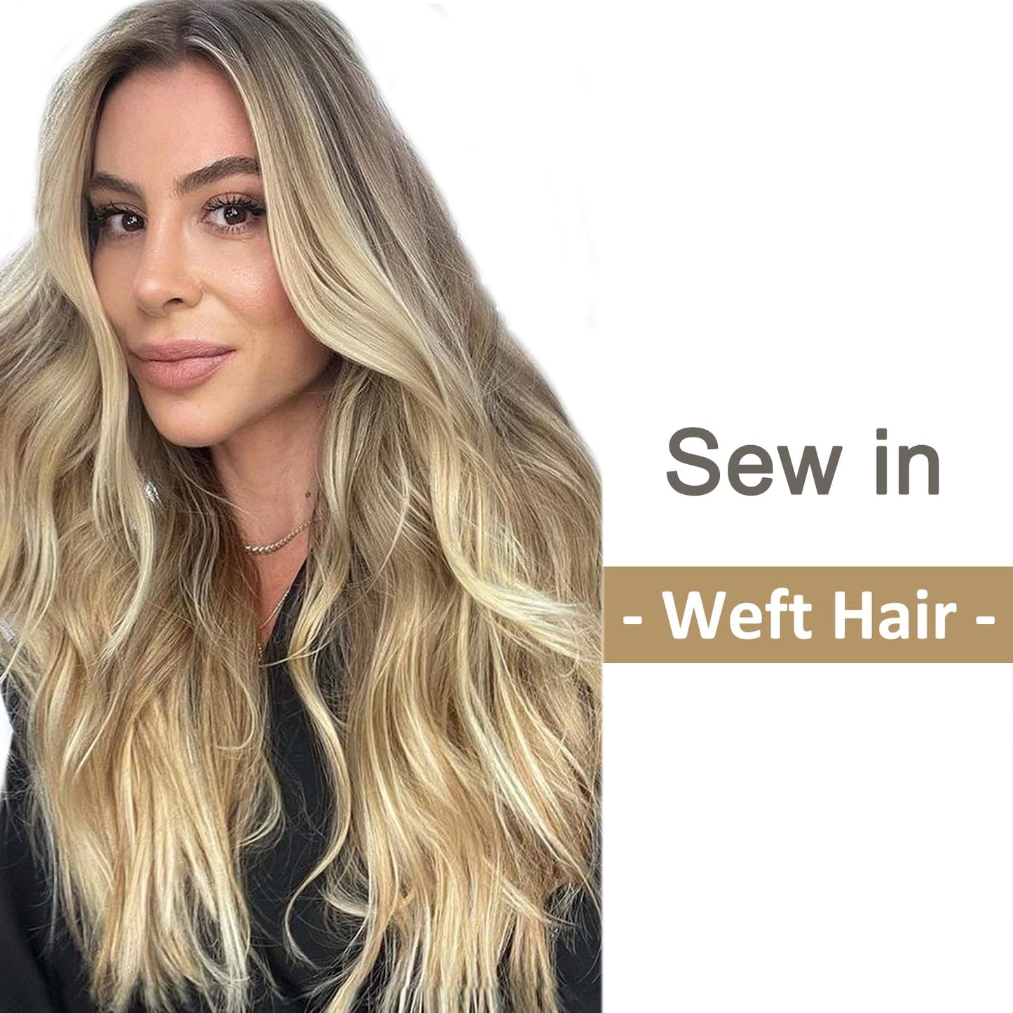 Sew in Hair Wefts Human Hair Extensions Balayage Blonde Highlights to Platinum Blonde Hand Tied Weft Hair Extensions Human Hair 14 Inch Double Weft Sew in Hair Extensions Real Human Hair Full Head
