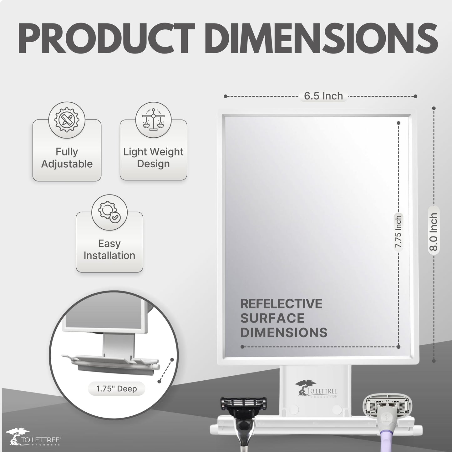 ToiletTree Products Fogless Shower Mirror for Shaving & Makeup - Adjustable - Anti-Fog Mirror with Squeegee