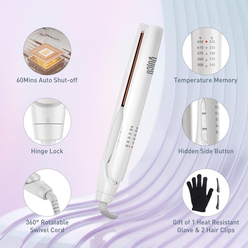 Quico Upgrade Hair Straightener, 100-240V Dual Voltage Travel Hair Straightener and Curler with 15s Heat Up, Professional Negative Ion Ceramic Flat Iron for Less Frizz, 5 Temp & Auto Shut-Off