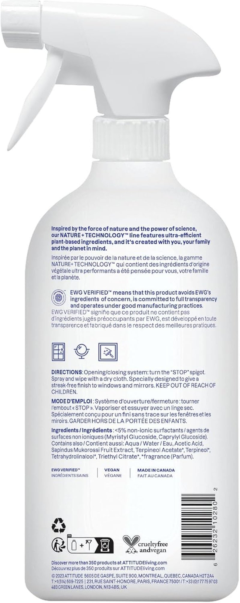 Window and Mirror Cleaner - EWG Verified, Plant-Based Ingredients, Vegan | Citrus Zest, 27.1 Fl Oz
