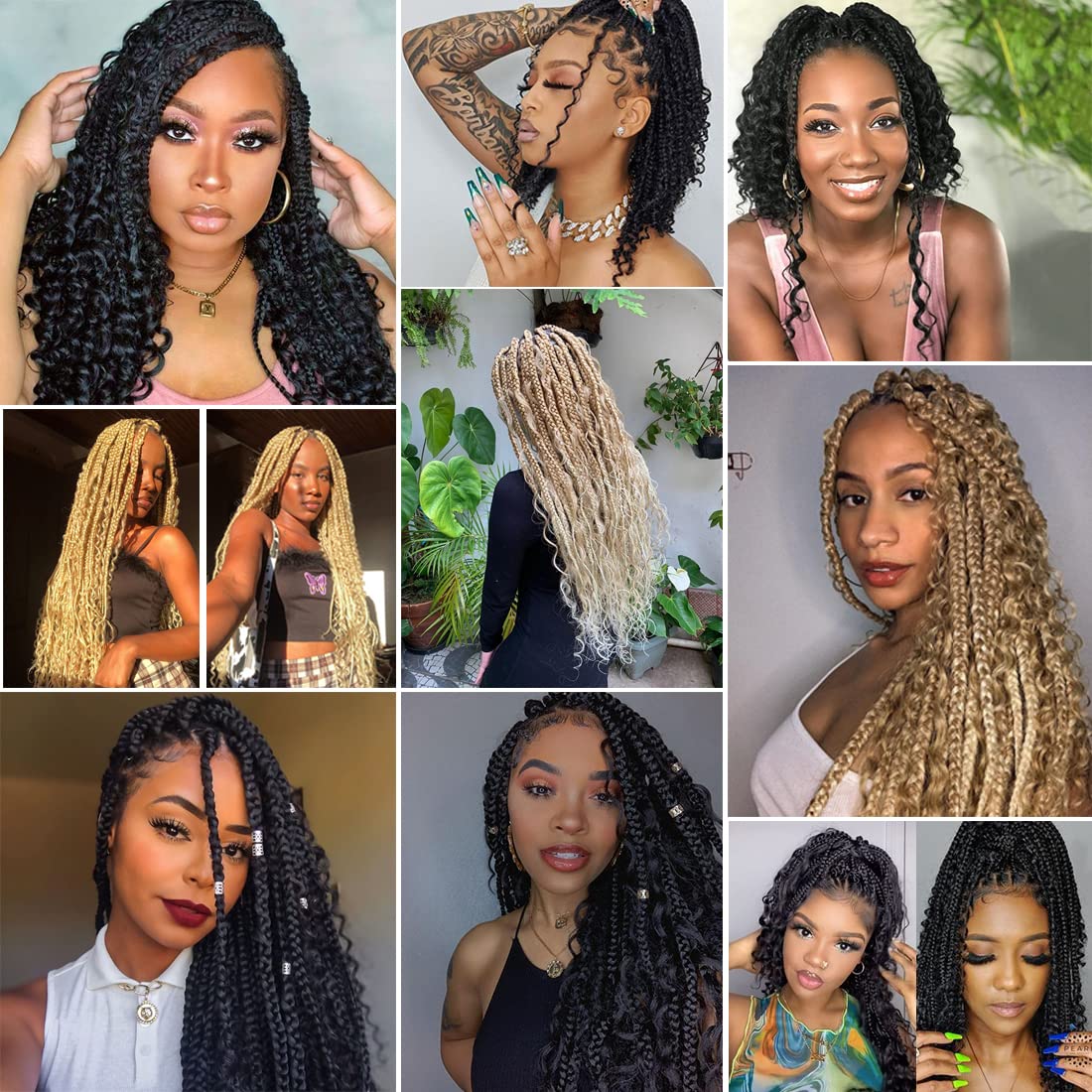 COOKOO 14 Inch Goddess Box Braids Crochet Hair With Curly Ends 8 Pack Synthetic Bohomian Hippie Box Braids Crochet Hair Pre Looped Braiding Hair Extension for Black Women T30#