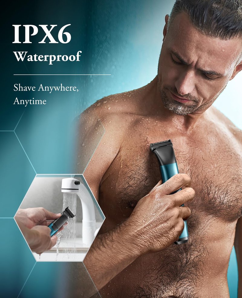 Body Hair Trimmer for Men - 6.0 Upgraded Electric Beard Trimmer, 2-in-1 Dual-Head Shaver and Body Groomer Connectivity Hybrid Face IPX6 Wet/Dry Use Groin & Ball Hair Painless Electric Razor Green