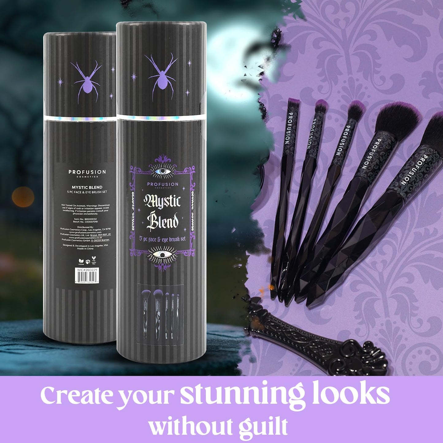 Profusion Cosmetics Mystic Blend Makeup Brush Set – 5 Pc Face & Eye Sculpting Brushes for Cosplay & Everyday Glam, Vegan & Cruelty-Free, Travel-Friendly Design