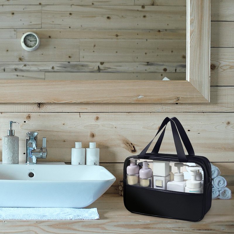 Realand Large Clear Toiletry Bags for Traveling, 4Pcs Waterproof Clear Travel Bags for Toiletries Women Men, Travel Toiletry Bag Set, Transparent Makeup Cosmetic Bag, Black