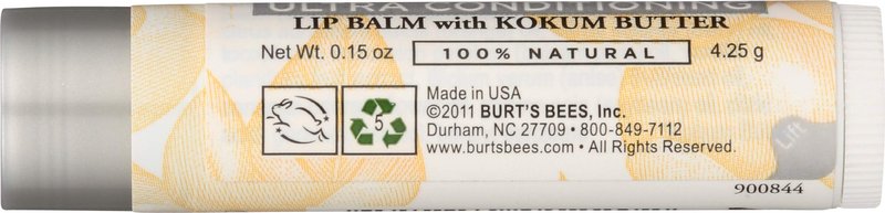 Burt's Bees Lip Balm, Moisturizing Lip Care, for All Day Hydration, 100% Natural, Ultra Conditioning with Shea, Cocoa & Kokum Butter