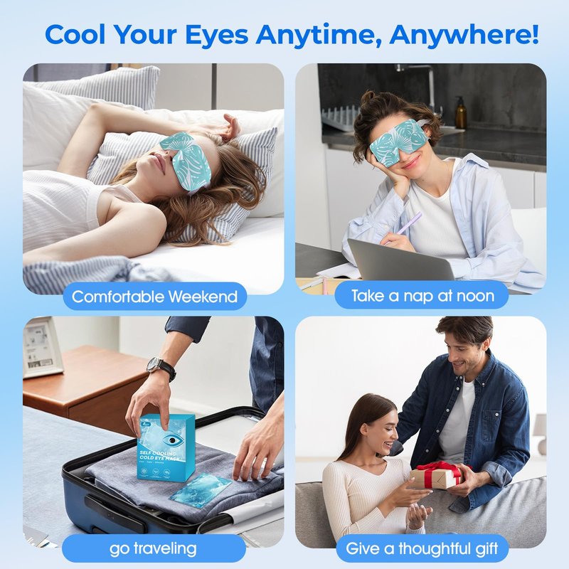 ZHENYEMEI Hydrogel Self Cooling Eye Mask,Cold Eye Mask for Puffy & Burning Eyes,Cold Compress for Fast Relief with Fatigue and Headaches, Individually Wrapped Cool Care Travel Essentials,32 Packs