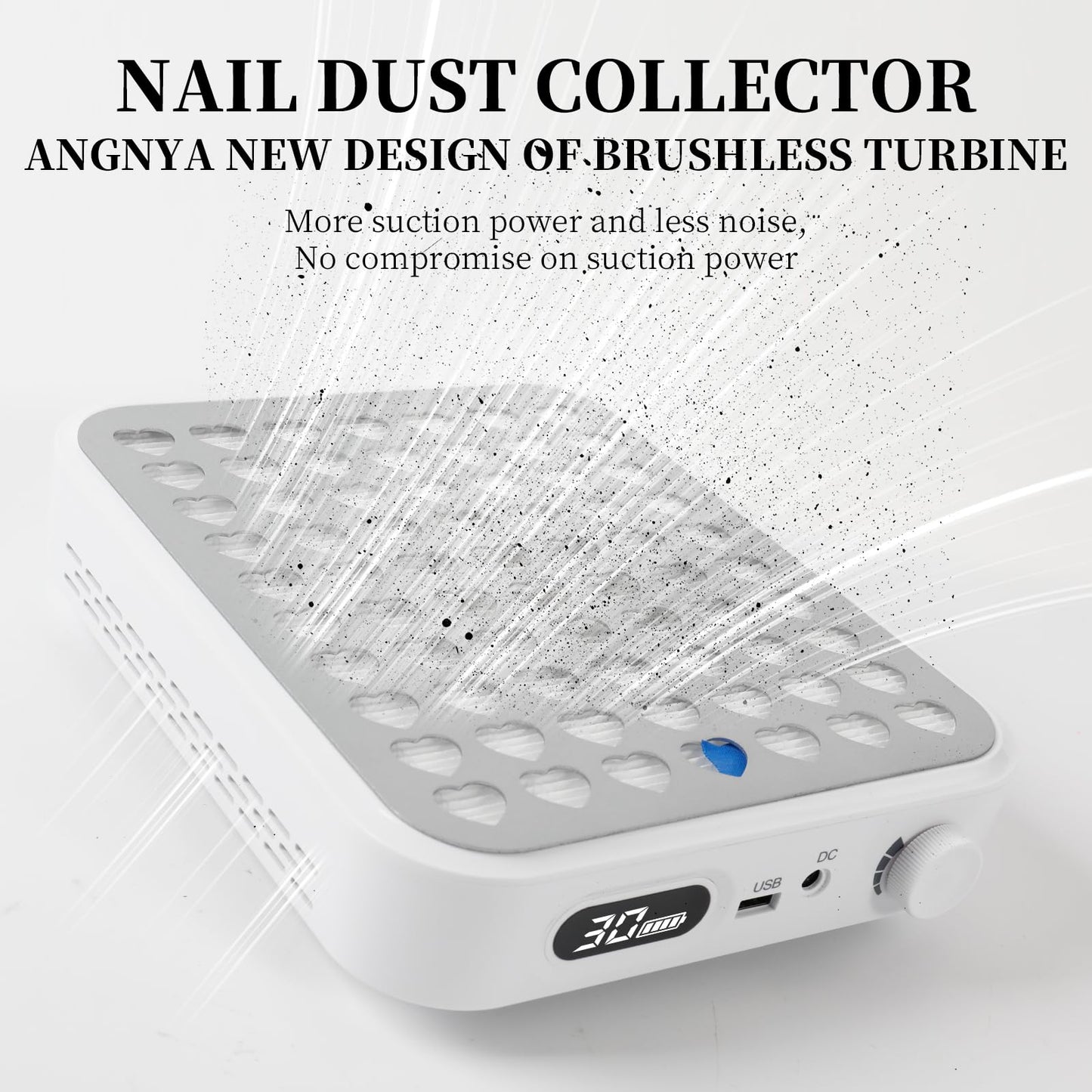 ANGNYA Nail Dust Collector with Lamp,Vacuum Fan Rechargeable Dust Collector with Dust Brush Powerful Brushless Dust Collector for Acrylic Gel Nail Polishing, Perfect for Salon Home Use