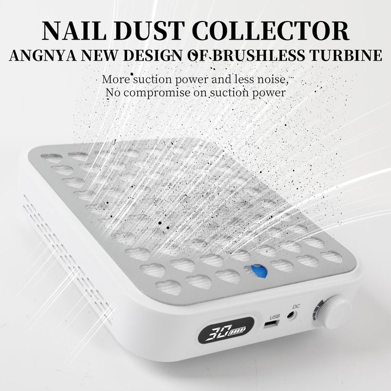 ANGNYA Nail Dust Collector with Lamp,Vacuum Fan Rechargeable Dust Collector with Dust Brush Powerful Brushless Dust Collector for Acrylic Gel Nail Polishing, Perfect for Salon Home Use
