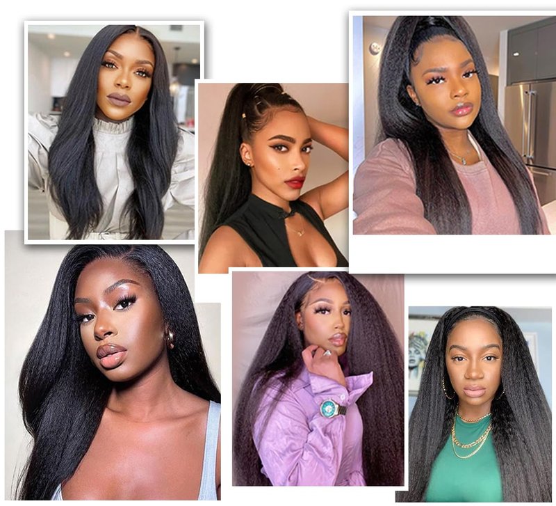 OLFORY Hair Bundles 12A Yaki Kinky Straight Human Hair 3 Bundles 100% Unprocessed Mongolian Virgin Human Hair Kinky Straight Bundles Yaki Hair Natural Color (12 14 16)