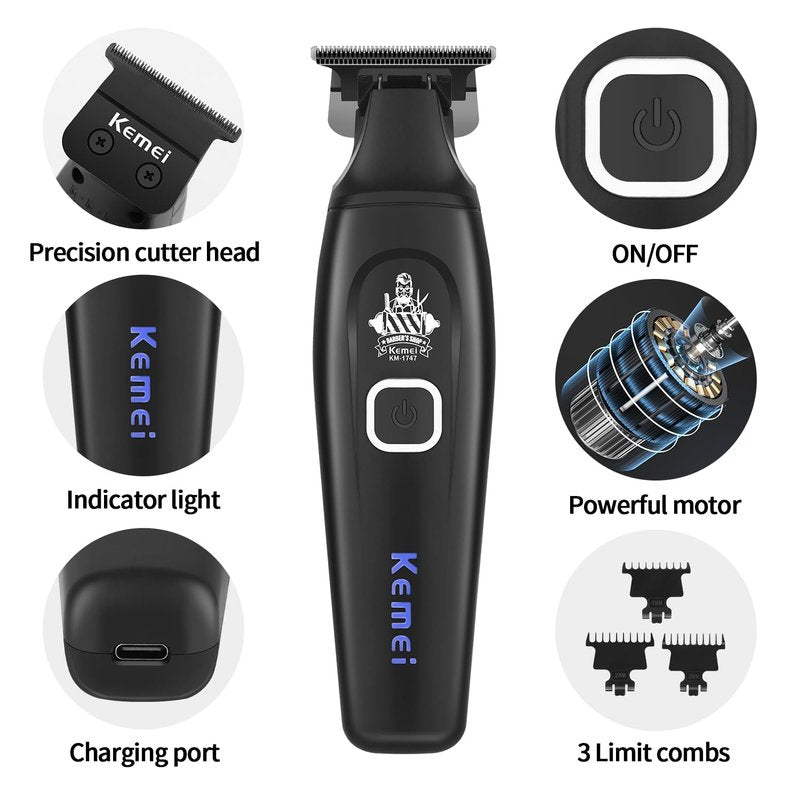 KEMEI Professional Hair Clipper & Cordless Barber Trimmer for Men, Clippers for Hair Cutting, Rechargeable T-Shaped Beard Trimmer, USB Charging, Gifts for Men