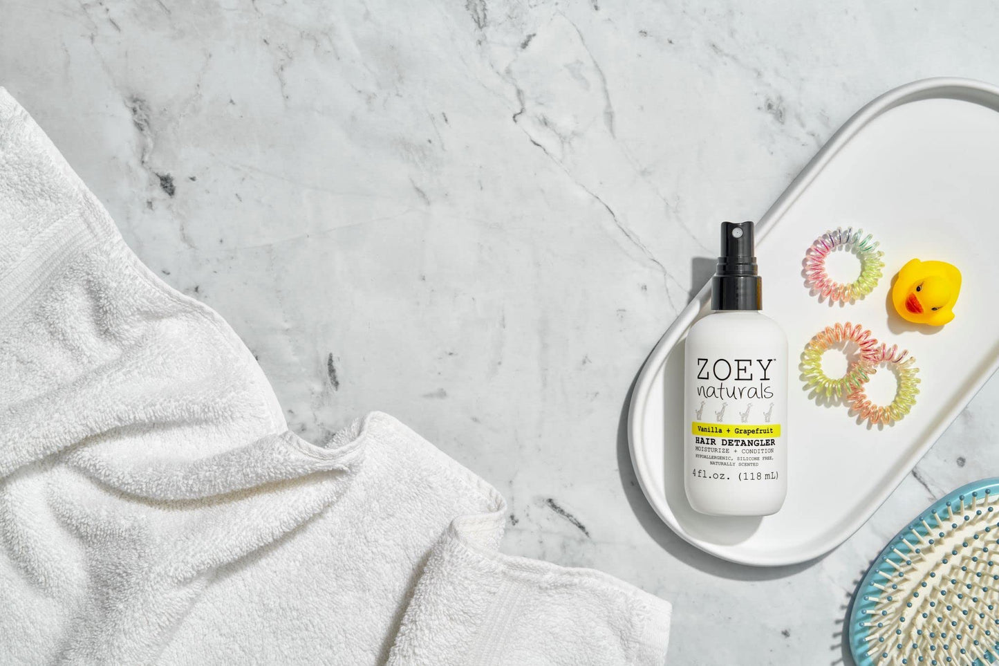 Zoey Naturals - Vanilla Grapefruit Hair Detangler Spray for Kids - Moisturizes Scalp & Fights Tangles & Dry Hair - Non-Toxic Tear-Free Leave-In Conditioner Treatment for Babies - Made in the USA, 4 Oz