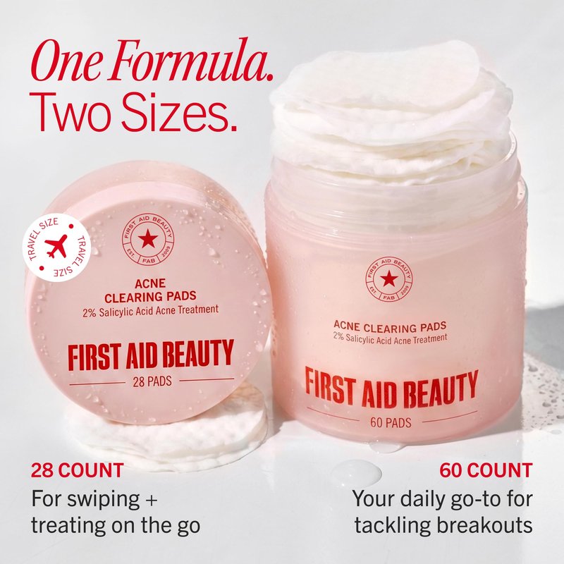 First Aid Beauty Acne Treatment Pads, 2% Salicylic Acid Maximum Strength Acne Pads for Face, Non-Drying Formula, Sensitive Skin, 60 ct