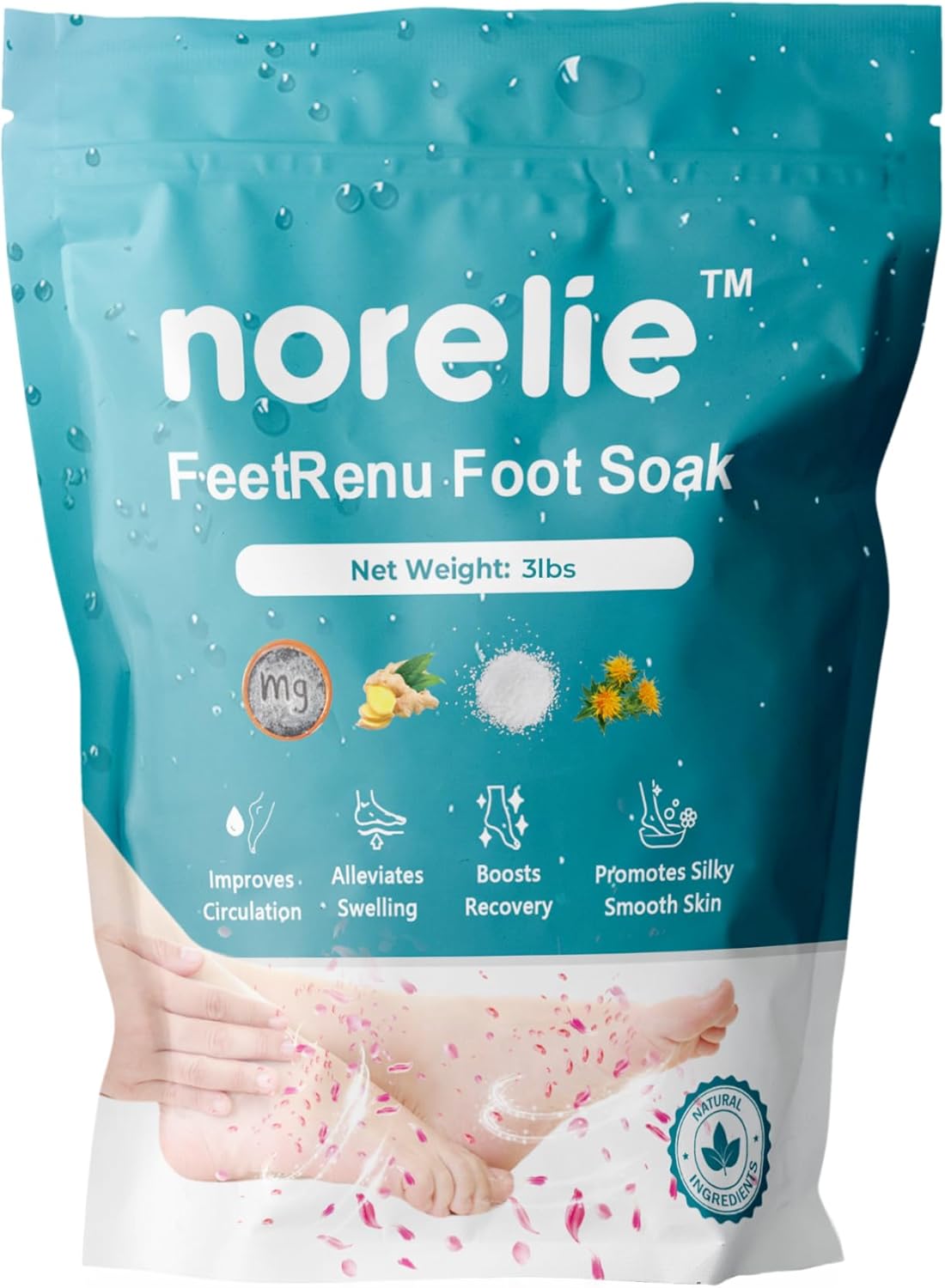 Norelie FeetRenu Foot Soak - Tea Tree Oil & Epsom Salt for Cracked Heels | 3lbs Hydrating Relaxation