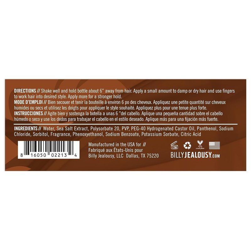 Billy Jealousy Sea Salt Spray - Texturizing & Volumizing Hair Spray for All Hair Types | 4 oz