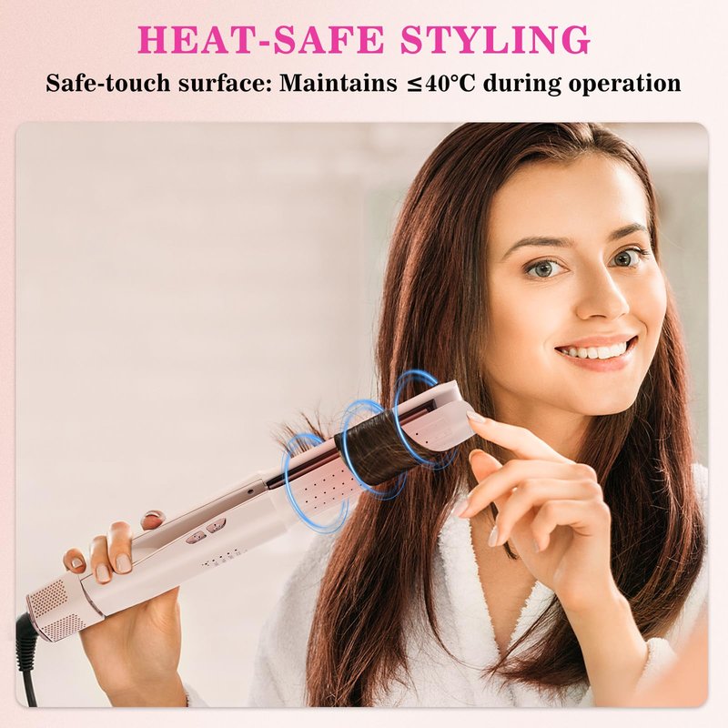 Hair Straightener and Curler, 2-in-1 Flat Iron & Airflow Curling Iron, Cool Air Hair Styling Tool, Ceramic Hair Straightener for Women, Dual Voltage, Blush Pink