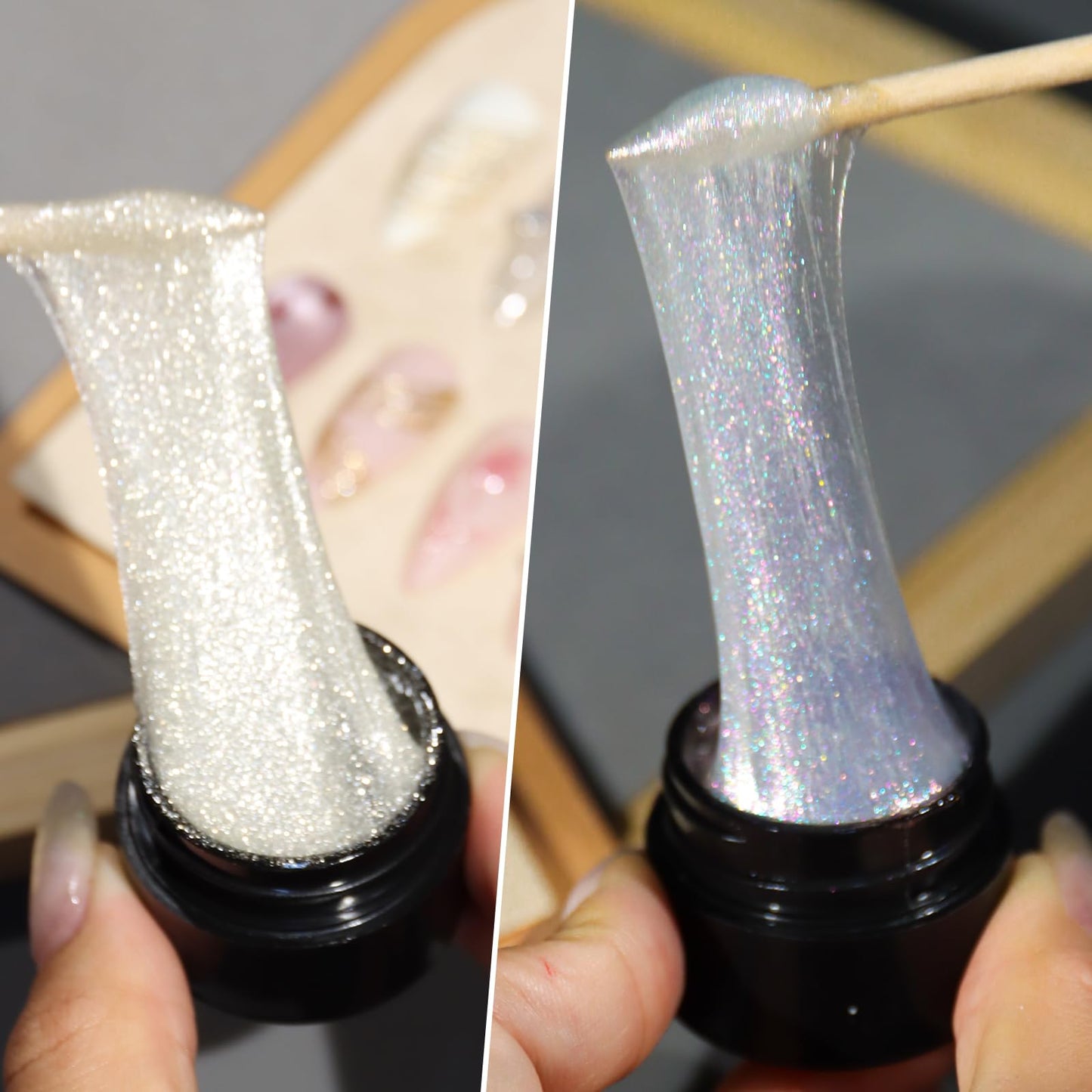SUTOKAKA Reflective Glitter Spider Gel, 4 Colors Sparkle Diamond Sliver Gold Pink Elastic Spider Gel Polish, Nail Designs Paint Wire Drawing Gels Polish for Line DIY Manicure Home or Salon Use