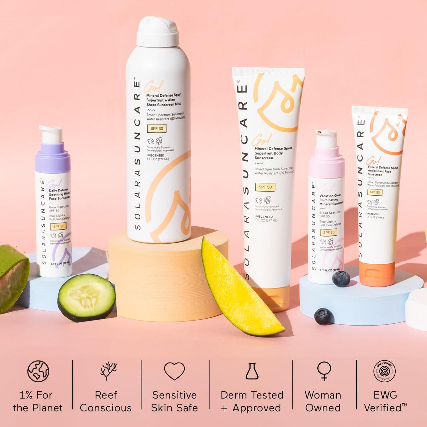 Solara Suncare - Go! Mineral Defense SPORT Face Sunscreen, SPF 50 | EWG Verified, Vegan, Cruelty Free, Reef friendly | Unscented, Sensitive Skin Safe, Water Resistant, Shea Butter (1.7 fl oz | 50 ml)