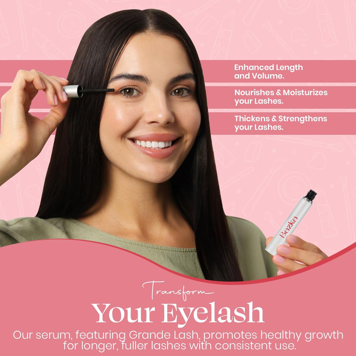 Bazka Eyelash Serum : Enhance Lash Growth & Thickness, Longer & Nourishing Formula for Prevent Moisture Loss, Twice per day (3.5mL)