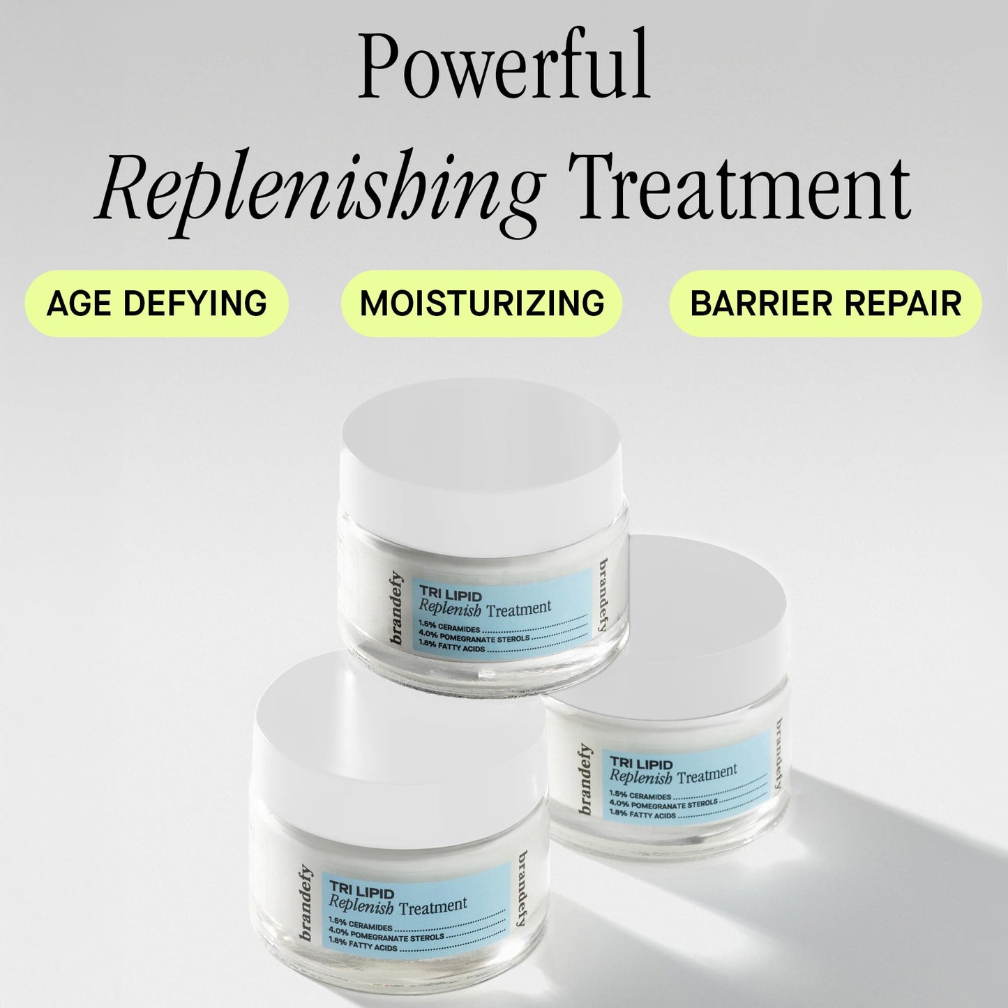 Brandefy Tri Lipid Replenish Treatment - 1.5% Ceramides, 4.0% Sterols, 1.8% Fatty Acids - Peptide Moisturizer, Hydrating Face Cream, Made in the USA (1.6 Oz)
