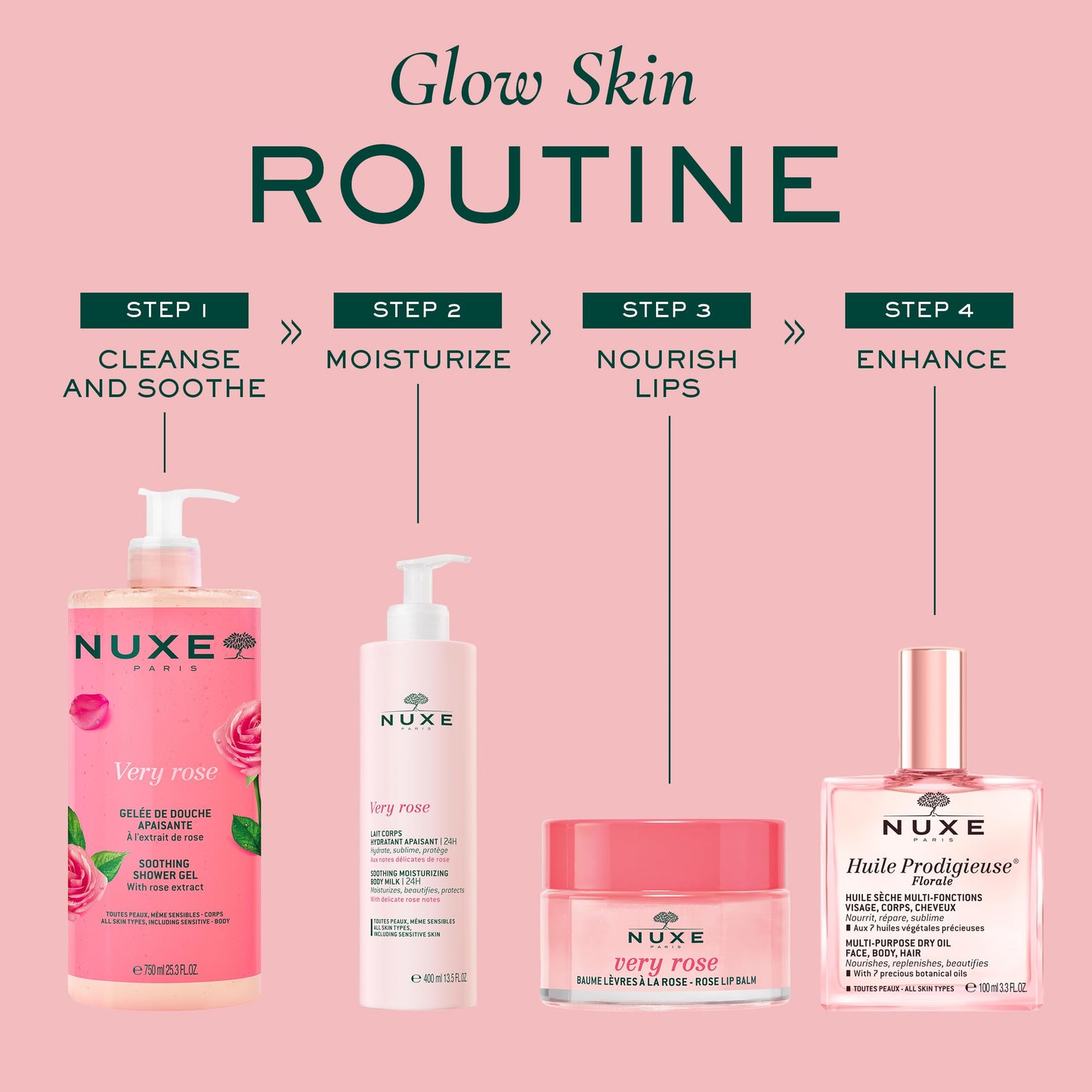 Nuxe Very Rose Soothing Shower Gel. Gentle Body Wash for All Skin Types, Delicately Scented with Rose Floral Water, 750 ml