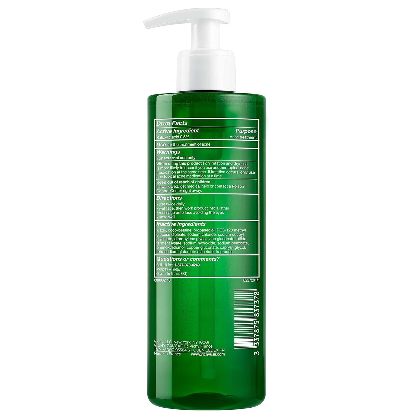 VICHY Normaderm Daily Acne Face Wash - Salicylic Acid Cleanser for Oily Skin | Clears Clogged Pores & Blackheads